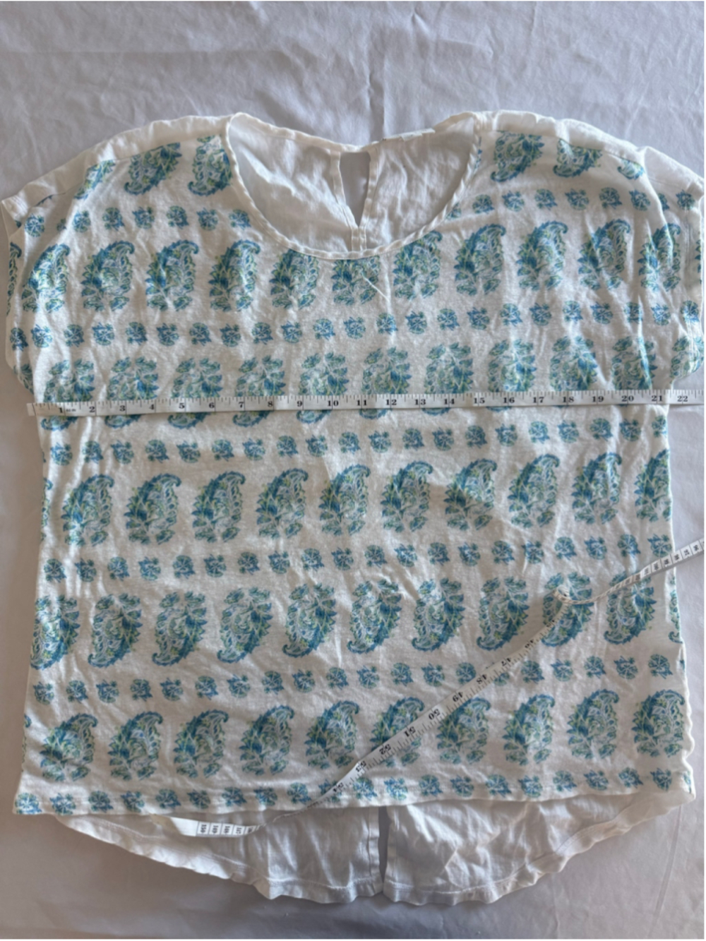 Women's J.Jill Linen Short Sleeve Tee, Size M, White and Blue Paisley - Picture 7 of 9
